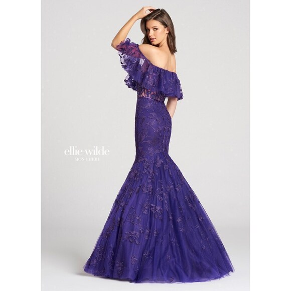 Ellie Wilde Boho Off Shoulder Lace Dress EW118110 Purple - Picture 3 of 7